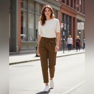 LOFT BROWN DENIM PAPER BAG WAIST PANTS NEUTRAL MINIMALIST CASUAL PANTS SIZE 8/10